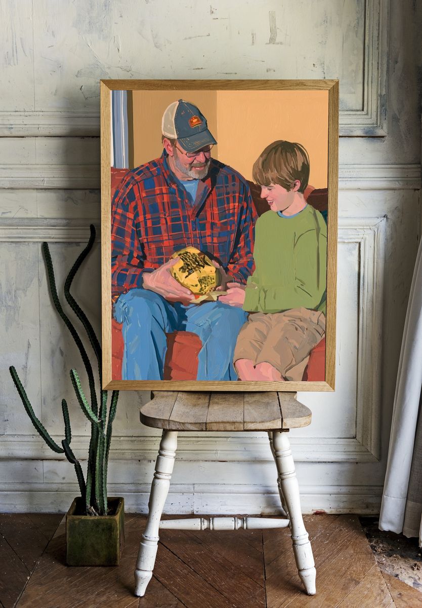 Father and Son Portrait Print. room preview
