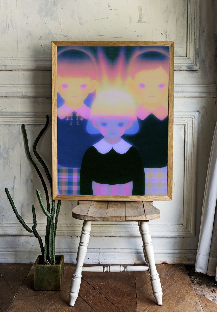 Neon Trio Portrait Print. room preview