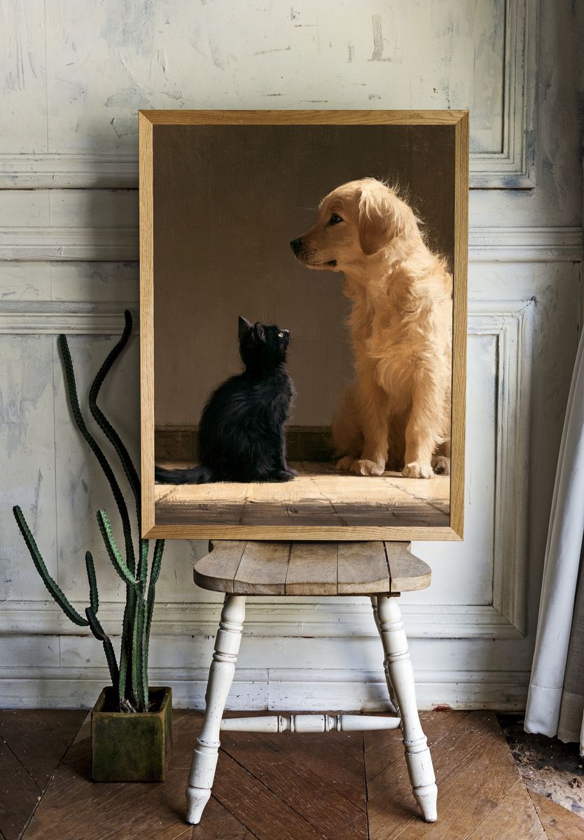 Dog and Cat Portrait Print. room preview
