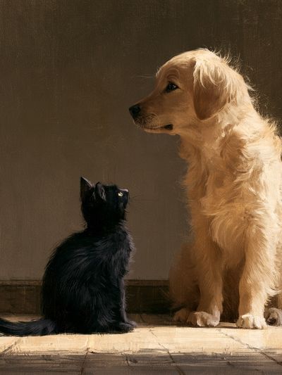 Dog and Cat Portrait Print.