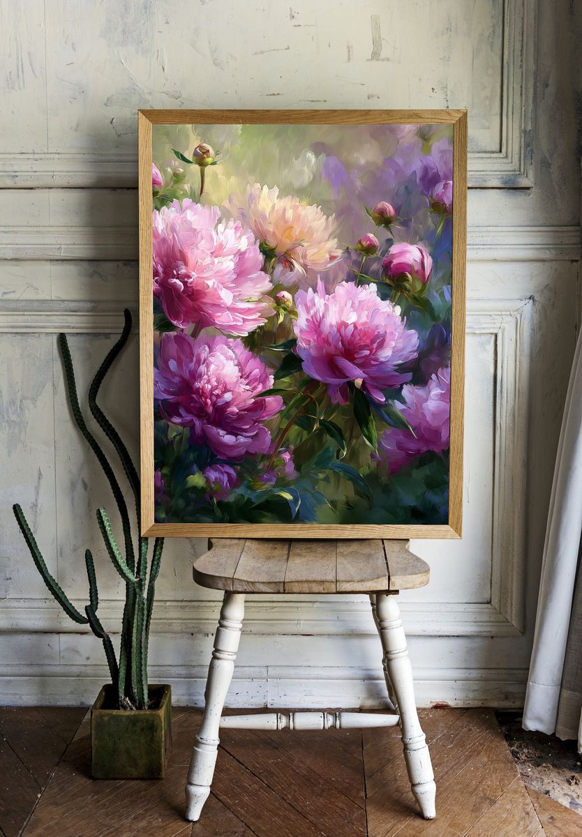Pink Peonies Impressionist Poster. room preview