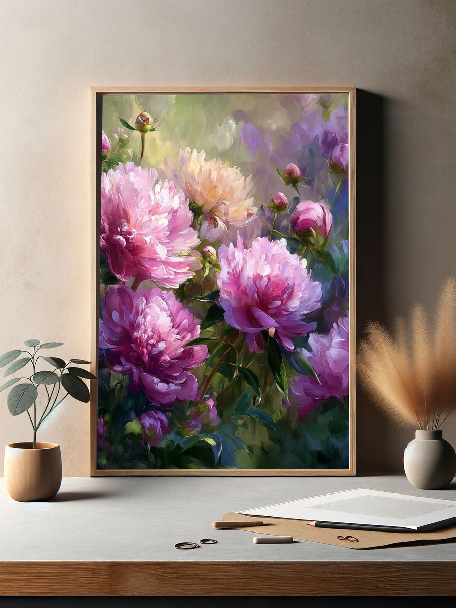 Pink Peonies Impressionist Poster. — room view 2