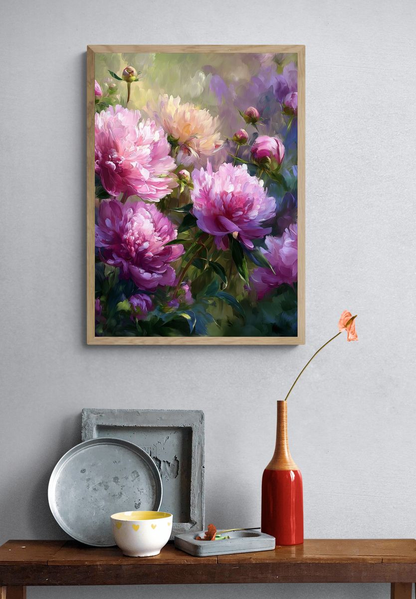 Pink Peonies Impressionist Poster. — room view 3