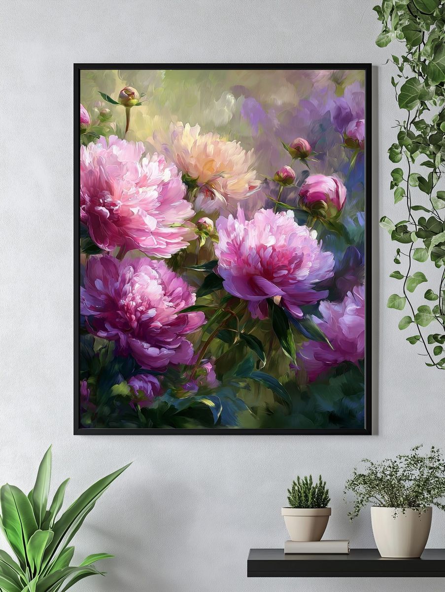 Pink Peonies Impressionist Poster. — room view 4