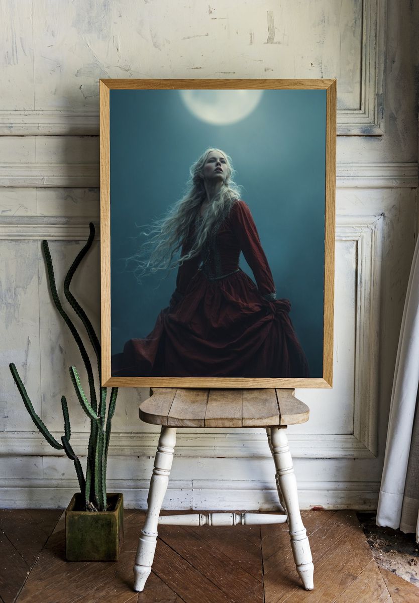 Mystical Woman Under the Moon — Fine Art Print. — room view 1
