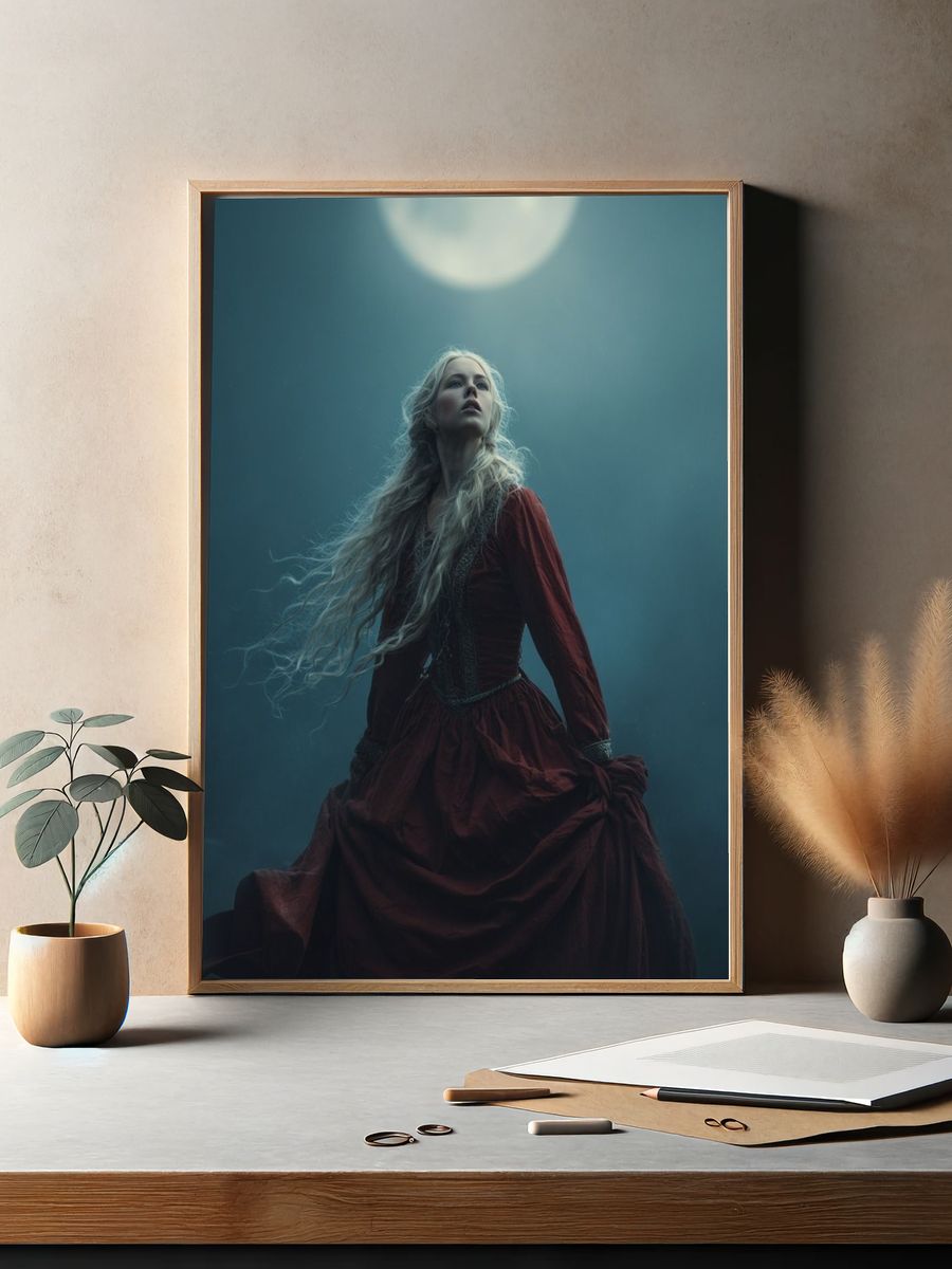 Mystical Woman Under the Moon — Fine Art Print. — room view 2