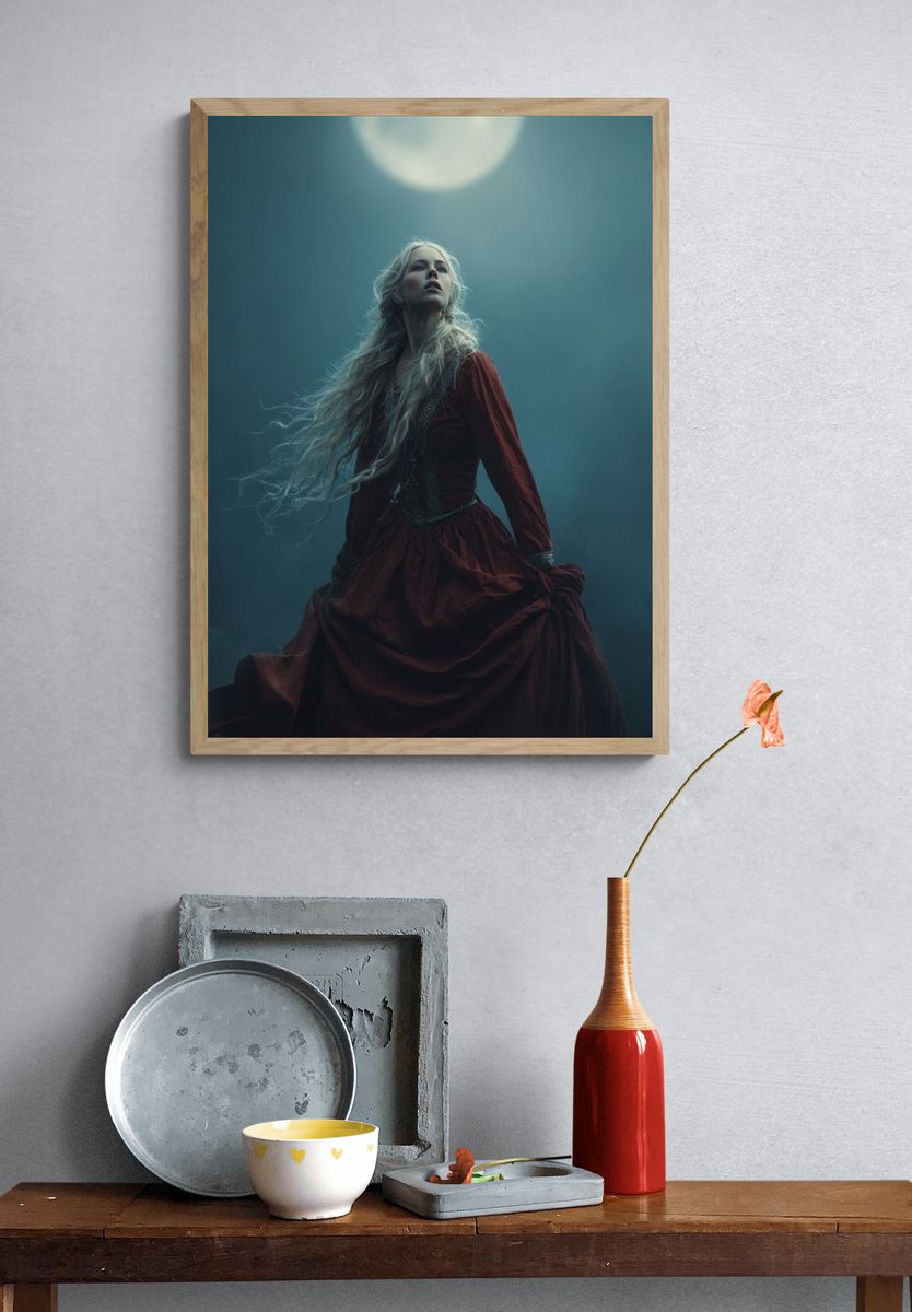 Mystical Woman Under the Moon — Fine Art Print. — room view 3