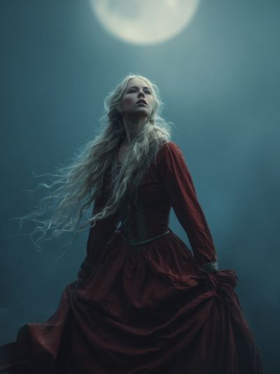 Mystical Woman Under the Moon — Fine Art Print. poster