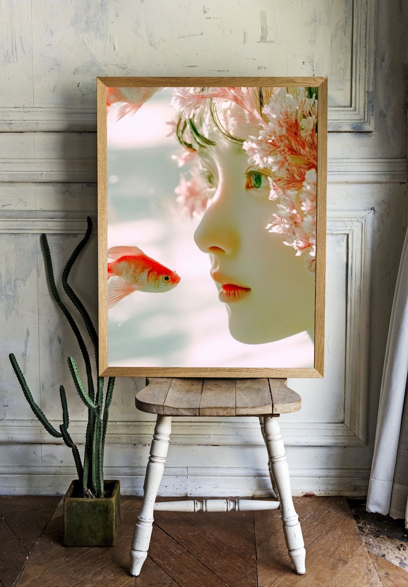 Dreamy Portrait with Goldfish — Fine Art Print. — room view 1