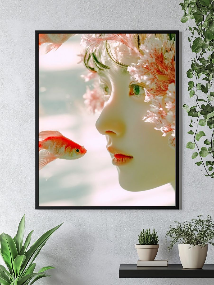 Dreamy Portrait with Goldfish — Fine Art Print. — room view 4
