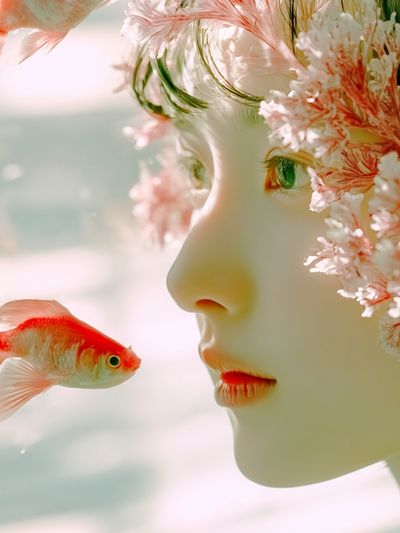 Dreamy Portrait with Goldfish — Fine Art Print. poster print