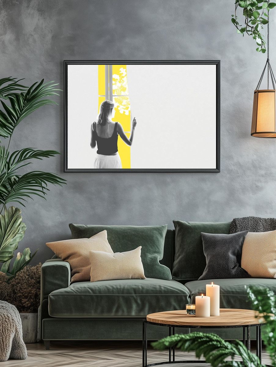 Young woman looking window coronavirus. — room view 4