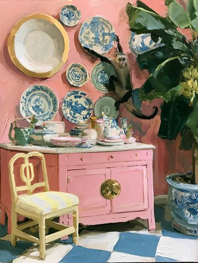 Pink Interior Still Life Painting Poster.