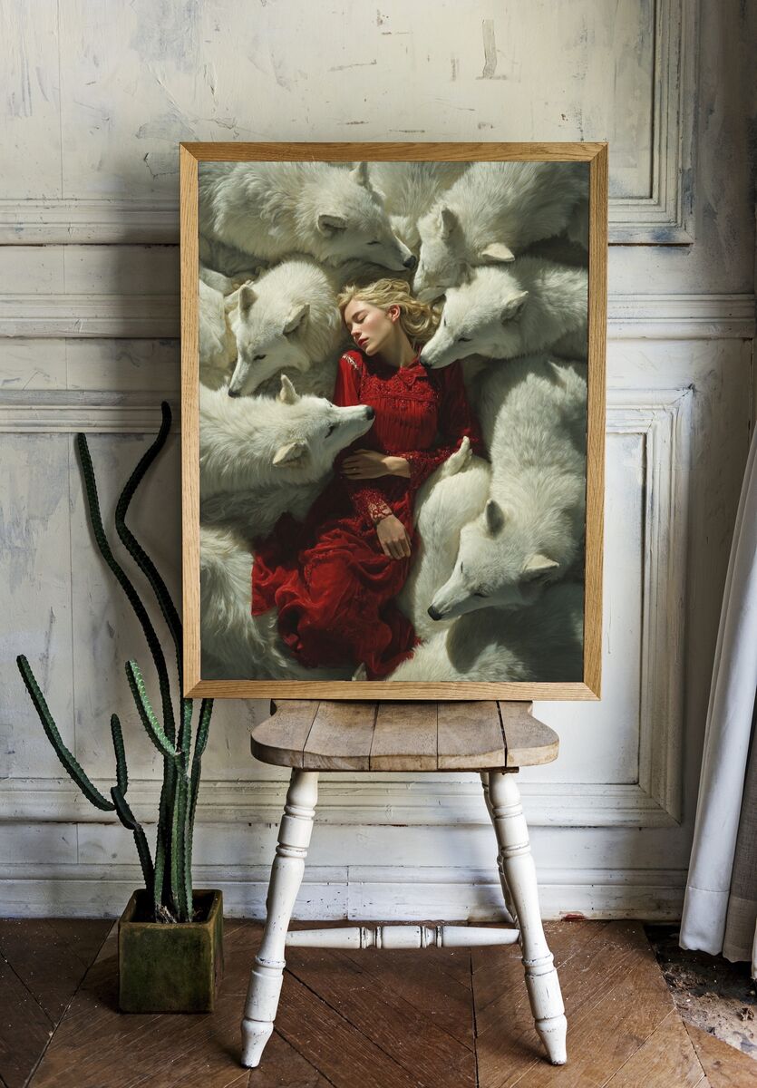 Woman with Wolves — Fine Art Print. — room view 1