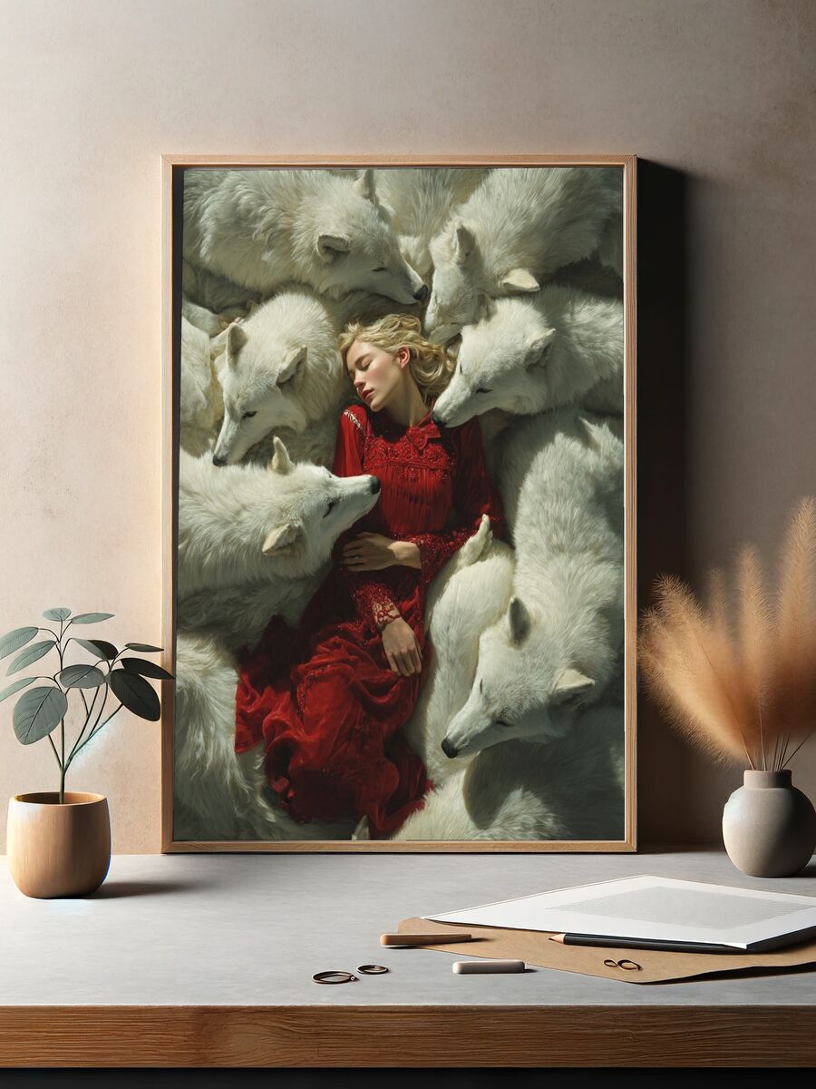 Woman with Wolves — Fine Art Print. — room view 2