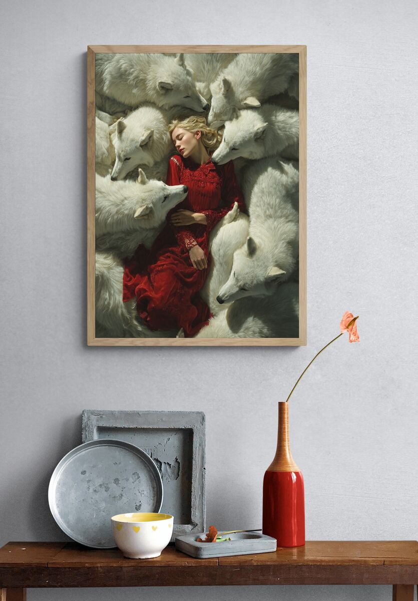 Woman with Wolves — Fine Art Print. — room view 3