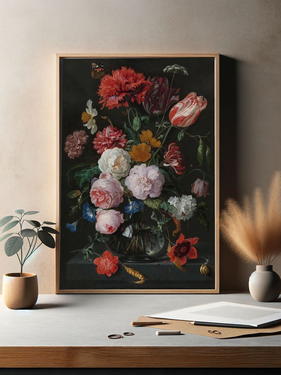 Still Life Flowers Glass Vase. — room view 2