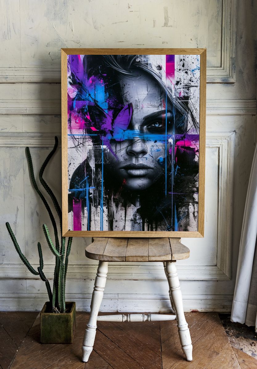 Neon Graffiti Portrait Poster. room preview