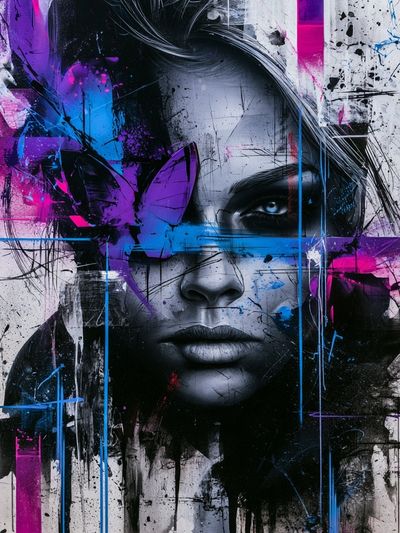 Neon Graffiti Portrait Poster. poster