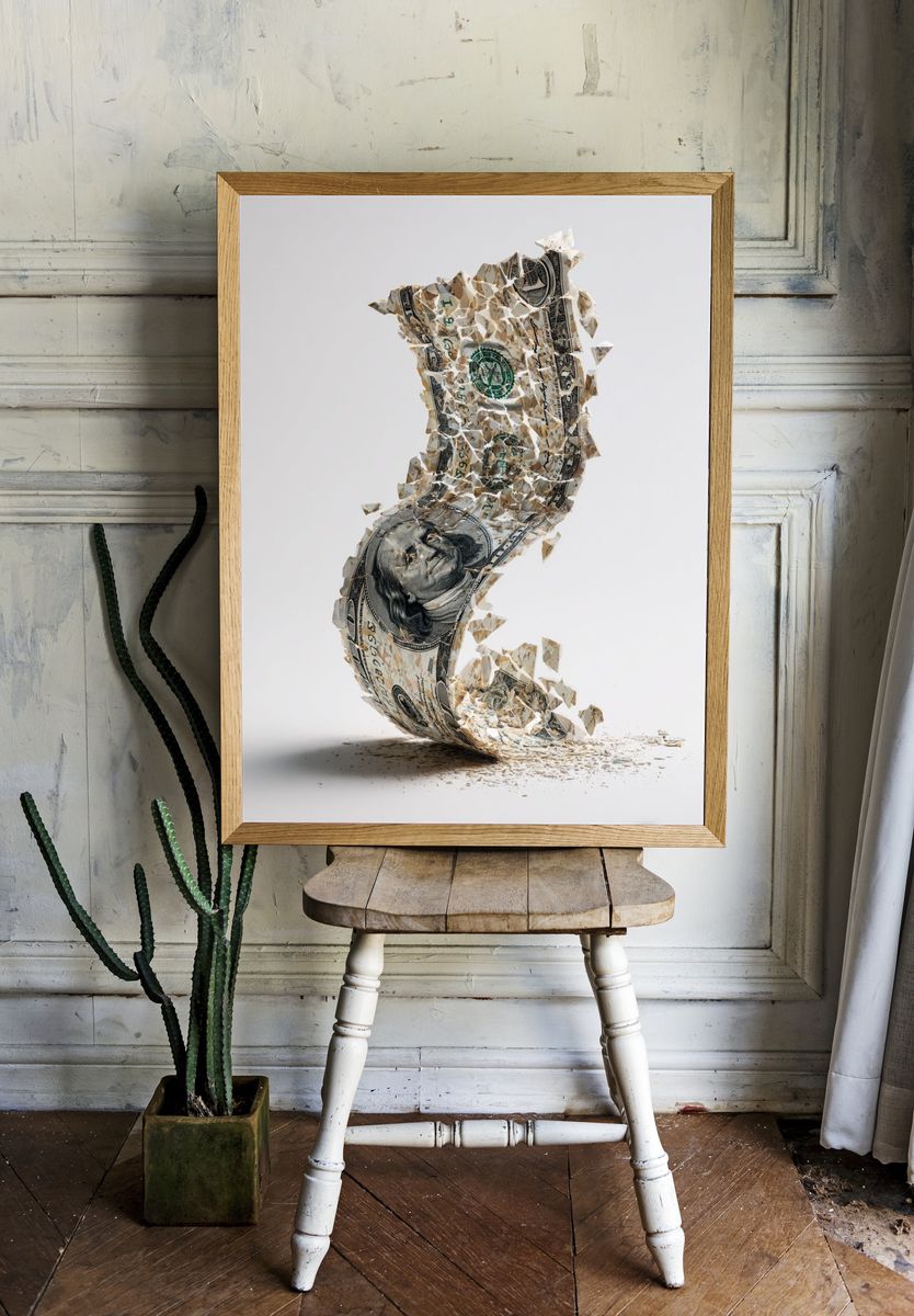 Crumpled Dollar Bill — Fine Art Print. — room view 1