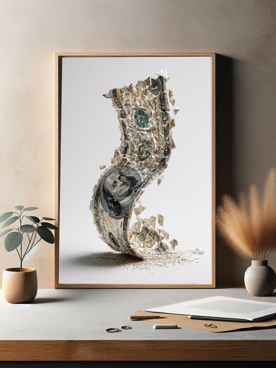 Crumpled Dollar Bill — Fine Art Print. — room view 2