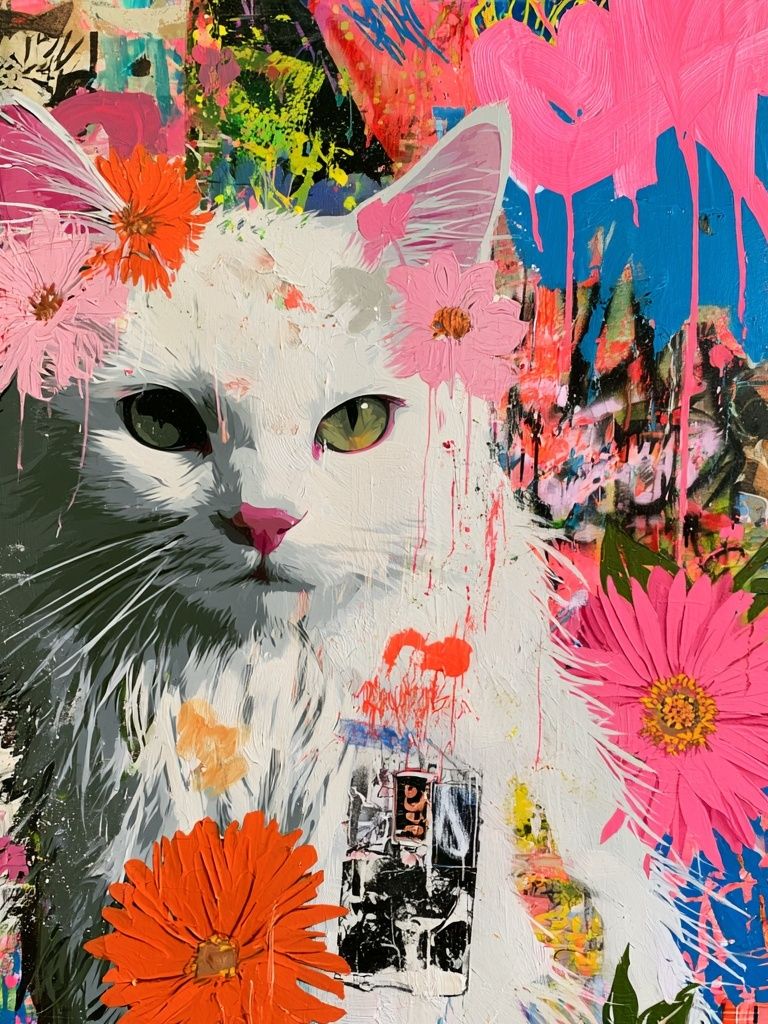 Floral Cat Pop-Art Poster. poster — fine-art art