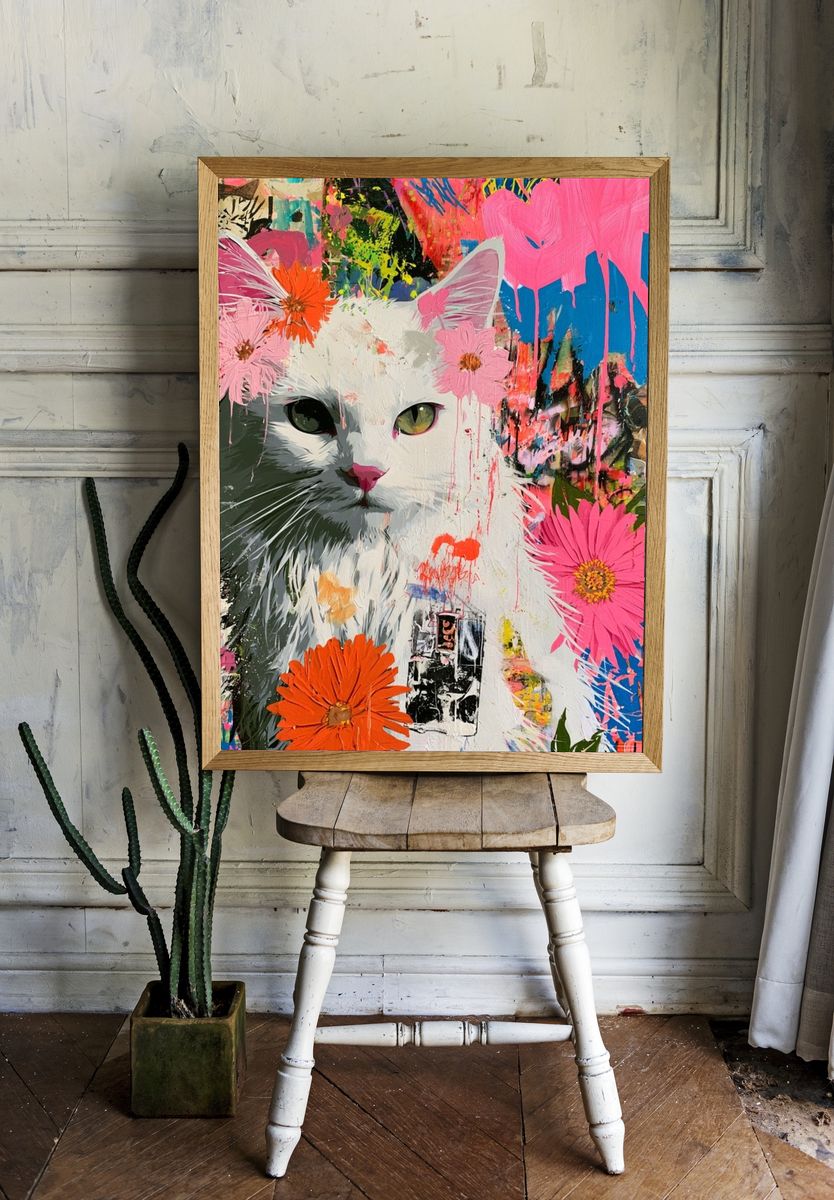 Floral Cat Pop-Art Poster. room preview