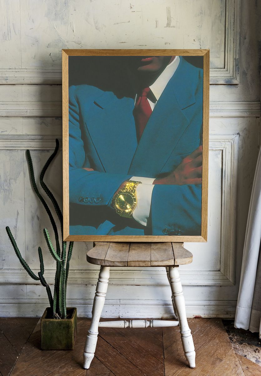 Blue Suit Portrait Photography Print. room preview