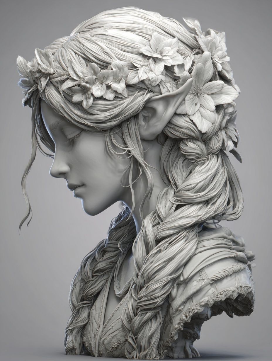 Floral Elf Bust Fine-Art Print. poster detail