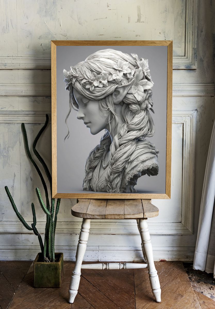 Floral Elf Bust Fine-Art Print. room preview