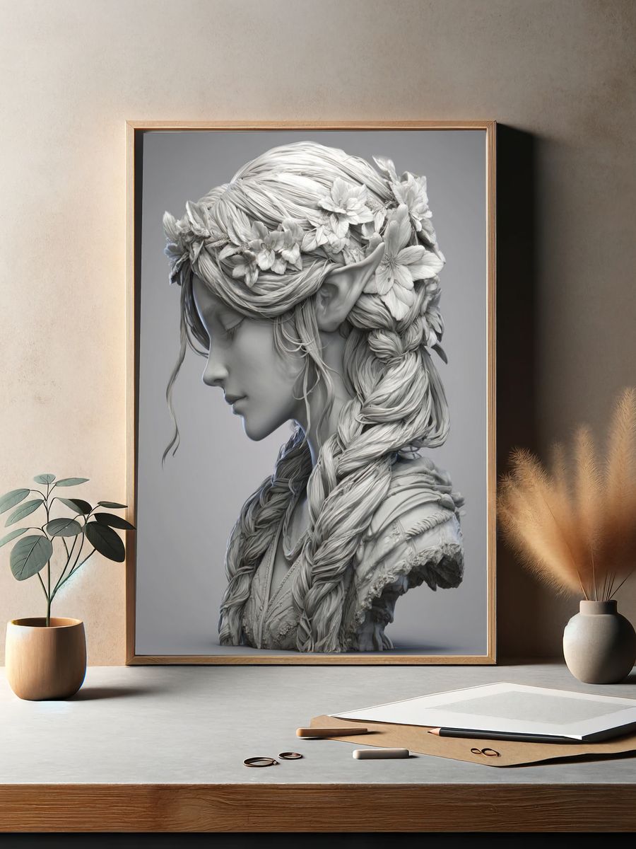 Floral Elf Bust Fine-Art Print. — room view 2