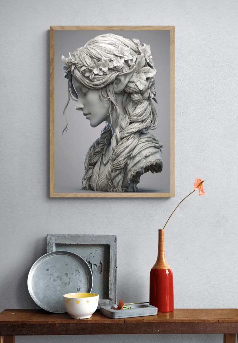 Floral Elf Bust Fine-Art Print. — room view 3