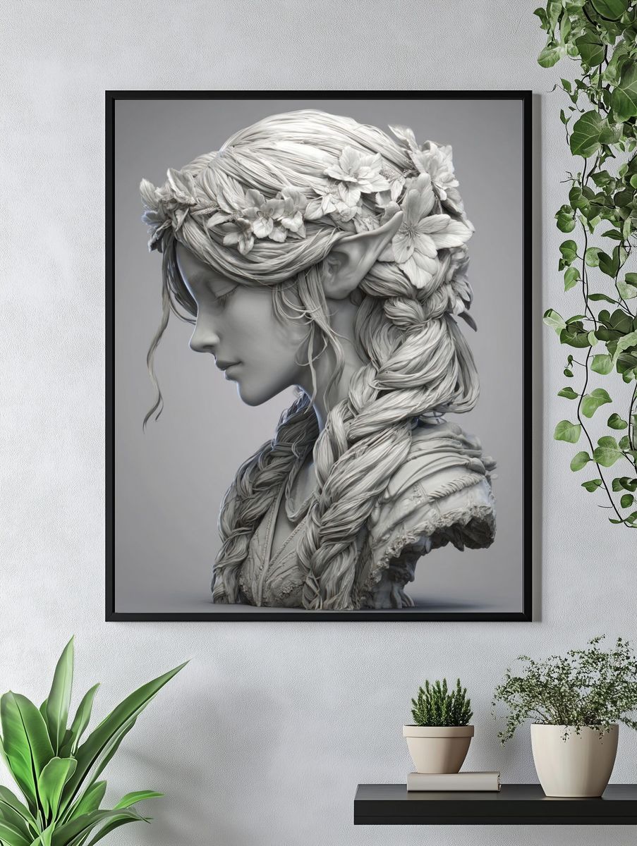 Floral Elf Bust Fine-Art Print. — room view 4