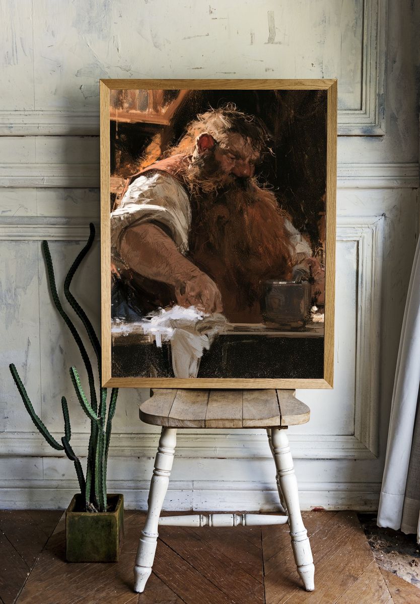 Bearded Tavern Worker — Fine-Art Print. — room view 1