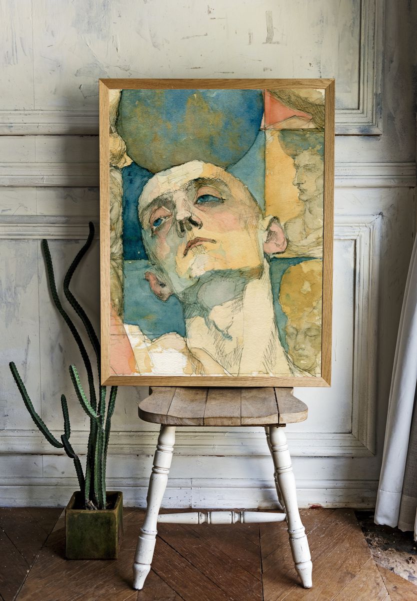 Abstract Face Watercolor Print. room preview