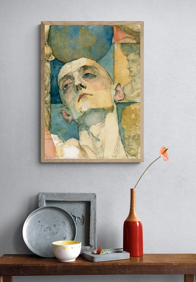 Abstract Face Watercolor Print. — room view 3