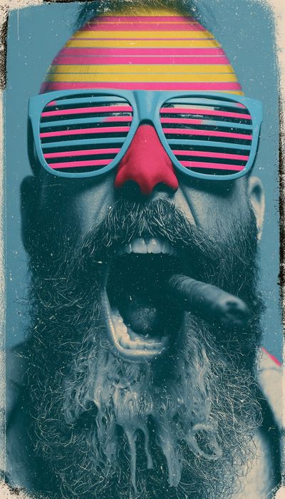 Neon Bearded Man Portrait Print. poster