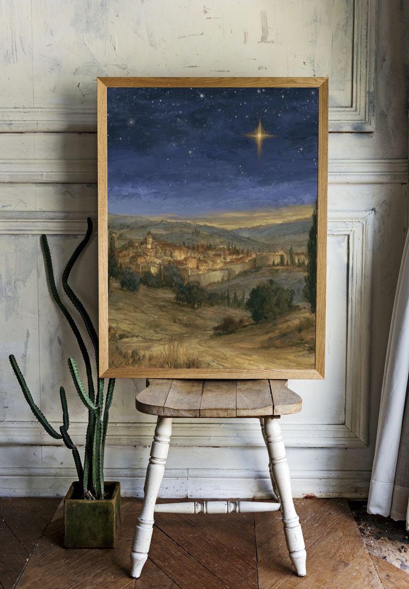 Starry Tuscan Village — Fine-Art Print. room preview
