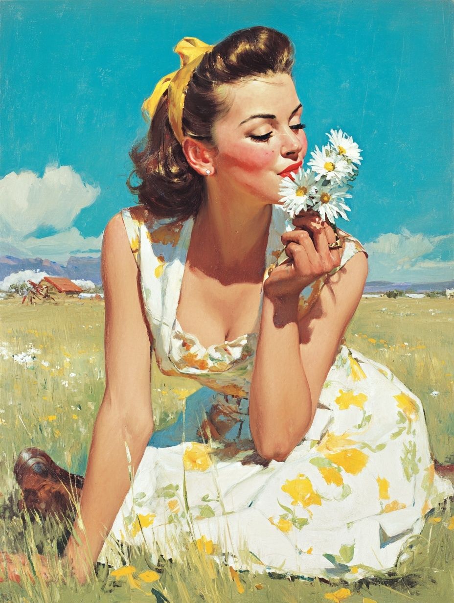 Daisy Meadow Portrait Print. poster — fine-art art