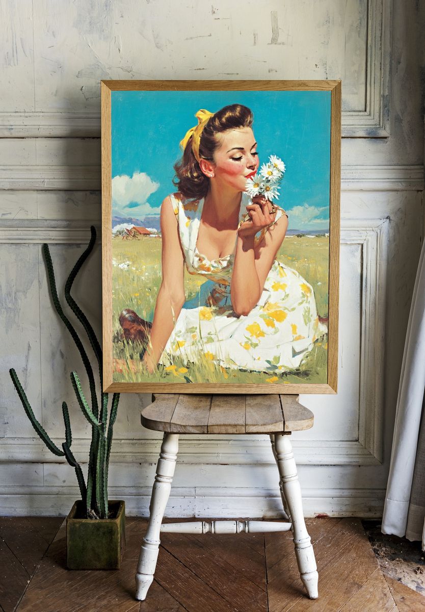 Daisy Meadow Portrait Print. room preview