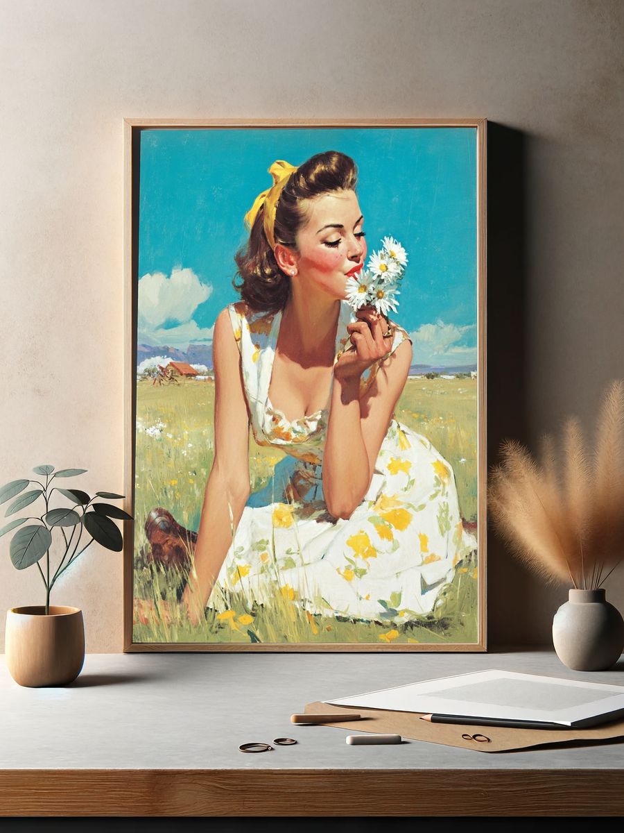 Daisy Meadow Portrait Print. — room view 2