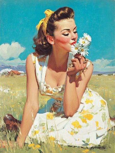 Daisy Meadow Portrait Print.
