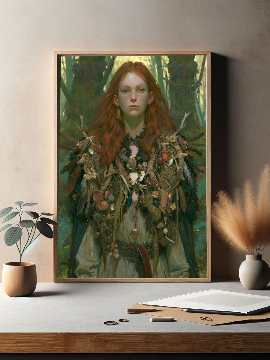 Forest Maiden Portrait Print. — room view 2