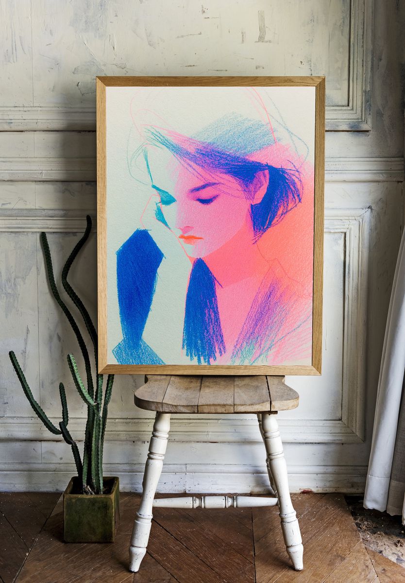 Dreamy Neon Portrait Print. room preview