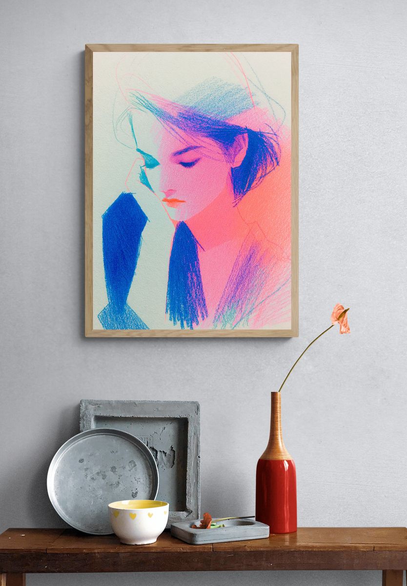 Dreamy Neon Portrait Print. — room view 3