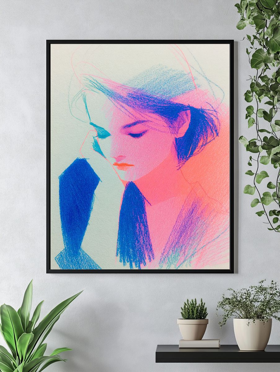 Dreamy Neon Portrait Print. — room view 4