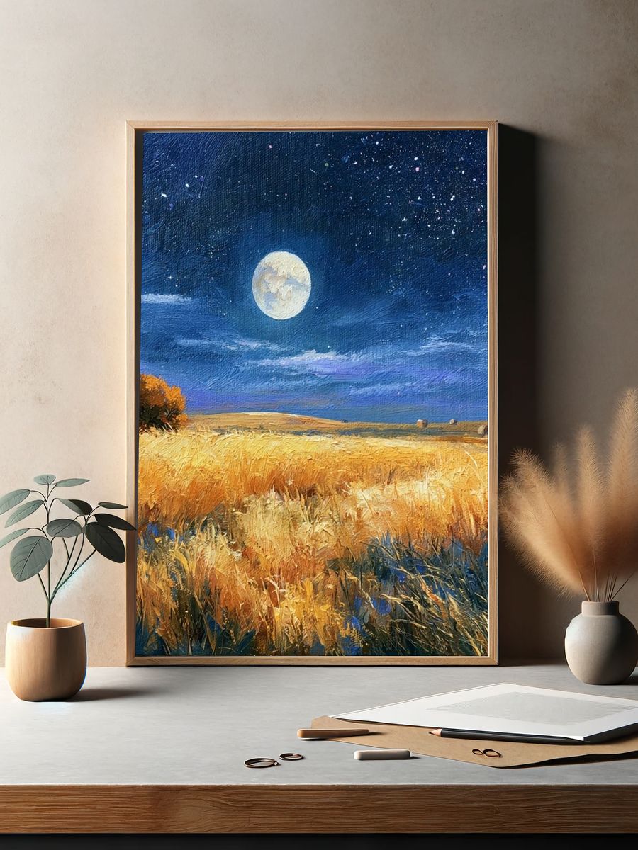 Moonlit Wheat Field Fine-Art Print. — room view 2