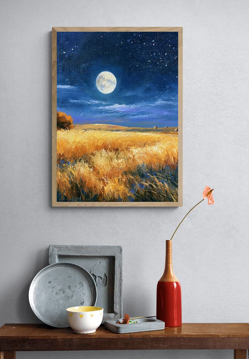 Moonlit Wheat Field Fine-Art Print. — room view 3