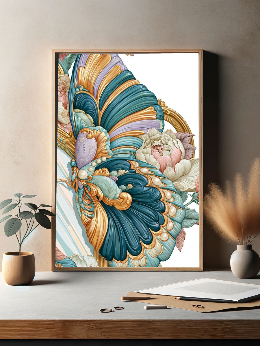 Butterfly Floral Art Nouveau Poster. — room view 2