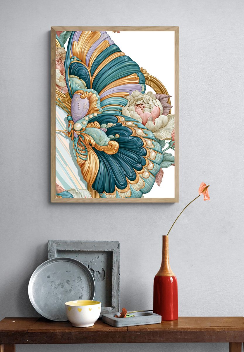 Butterfly Floral Art Nouveau Poster. — room view 3